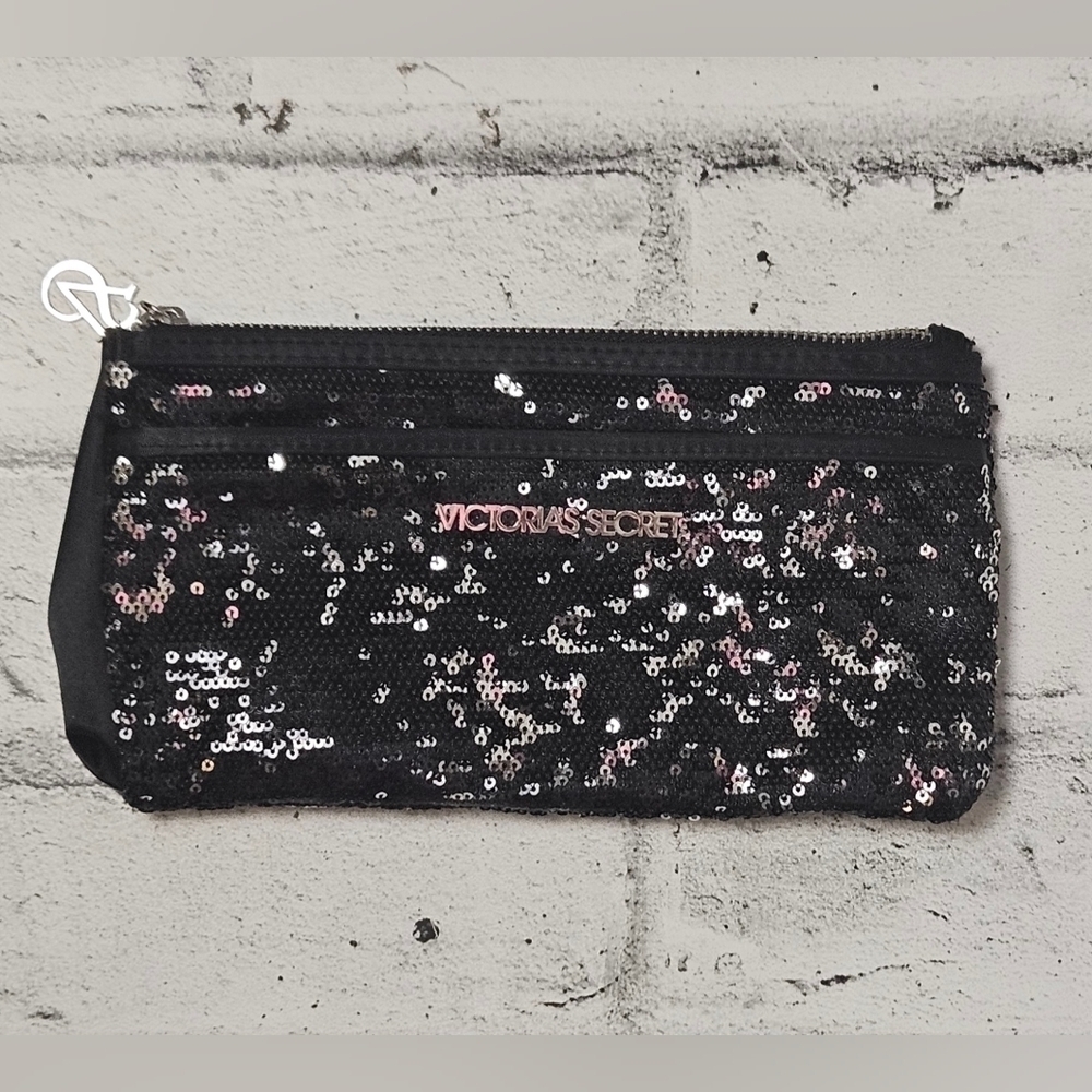 Victoria’s Secret Black Sequin Clutch Zipper Glam Evening Bag